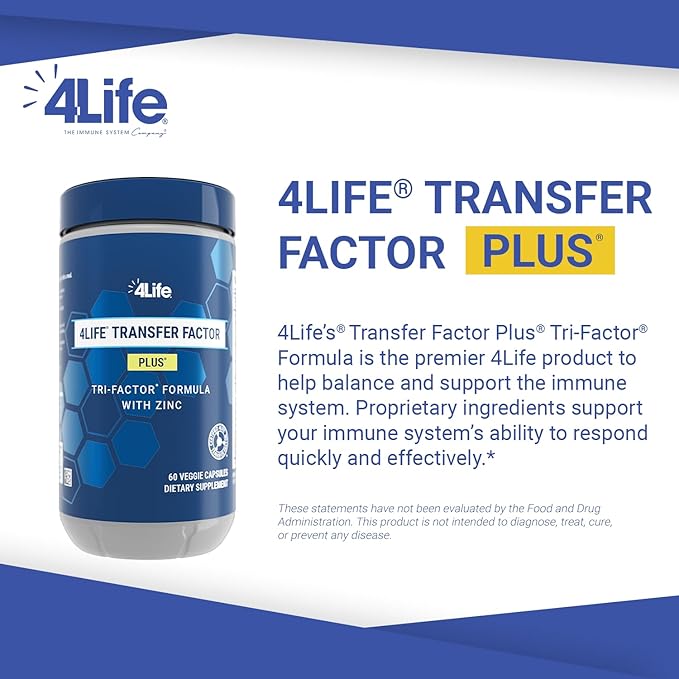 4Life Transfer Factor Plus - Support with Zinc Super Mushroom Blend (Maitake Shiitake Agaricus) and Colostrum &amp Egg Yolk Extracts - 60 Capsules