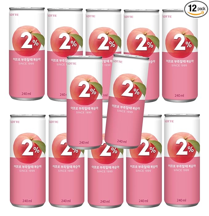 LOTTE 2% Soft Drink Peach/Plum Variety (240ml/Pack) (Peach 12 Cans)