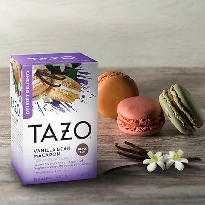 TAZO Dessert Delights Vanilla Bean Macaron Tea Bags Sugar Free and Zero Calories 90 Total Tea Bags (15ct - Pack of 6)