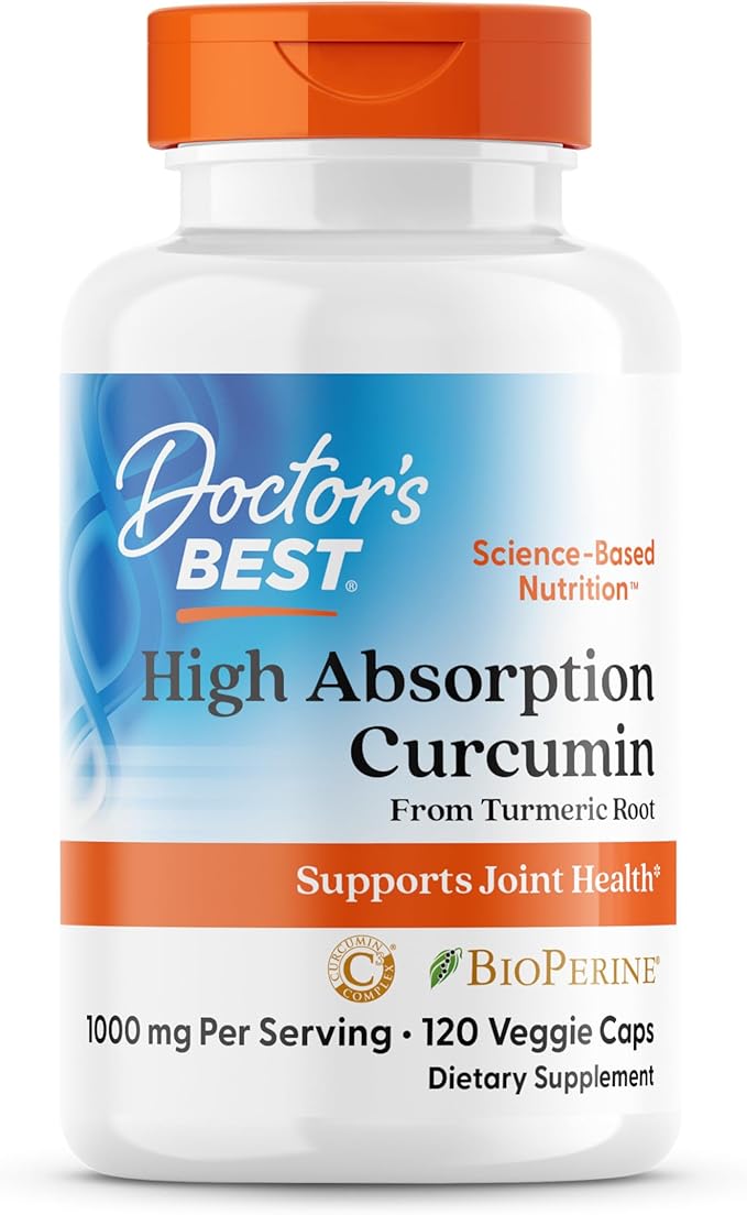 Doctor's Best Turmeric Curcumin Supplement 1000mg for Men &amp Women - Curcumin Caps from Turmeric Root Black Pepper Extract (BioPerine) 95% Piperine Joint Health Support Non GMO - 120 Veg Capsul