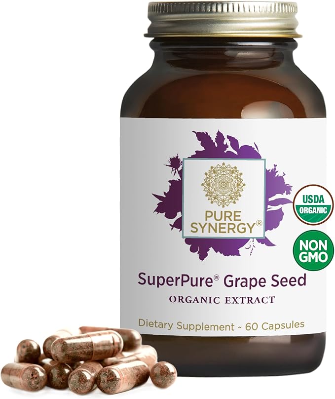 Pure Synergy SuperPure Grape Seed Extract | Organic Grape Seed Polyphenols Supplement with Whole Fruit | for Heart Health Skin and Healthy Aging Support (60 Capsules)