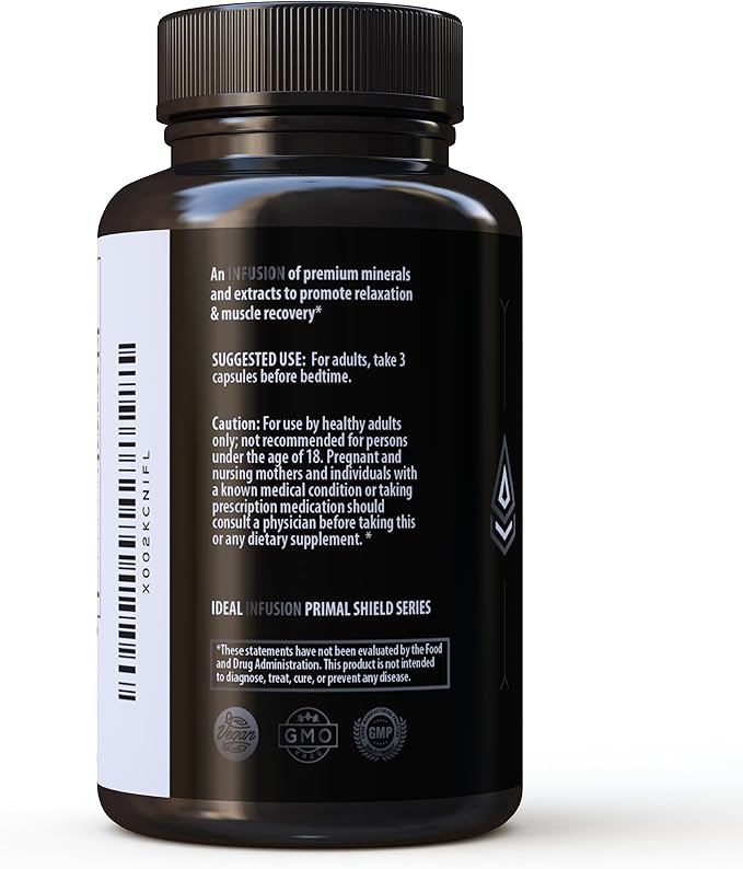 Ideal Infusion Nighttime Muscle Recovery &amp Deep Sleep Supplement: Stress Support and Hormone Balance - Zinc + Magnesium Glycinate Ashwagandha KSM-66 - Melatonin-Free (90 Capsules)