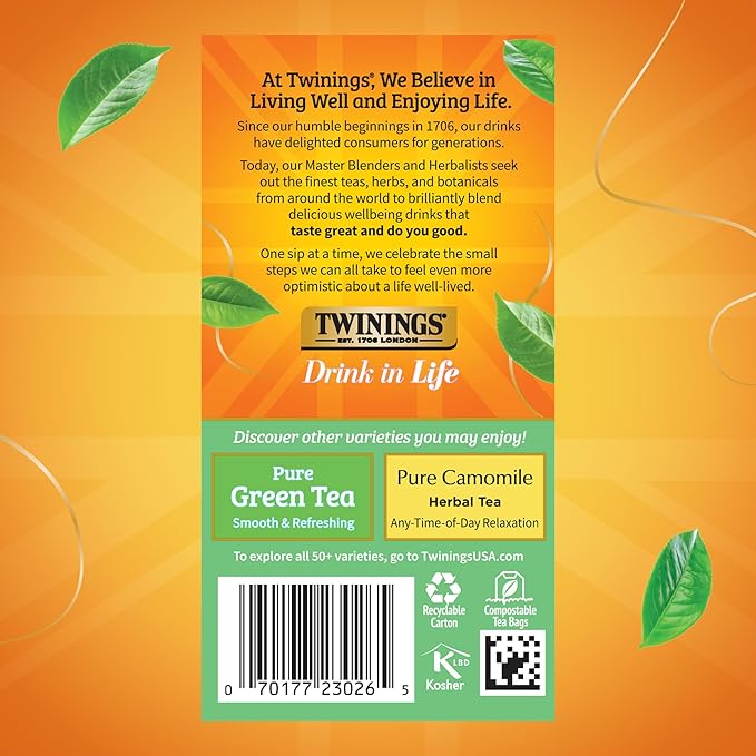 Twinings Pure White Tea Individually Wrapped Bags 20 Count (Pack of 6) Light &amp Fresh Caffeinated Enjoy Hot or Iced 120 Teabags