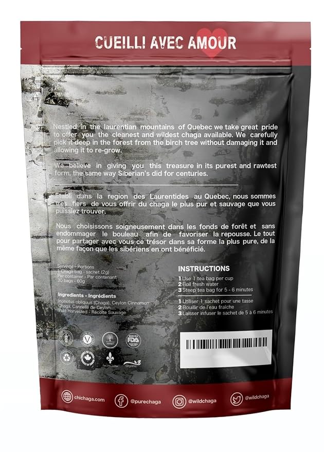 Premium 100% Wild Harvested Chaga - 30 Tea Bags (Chaga Cinnamon)