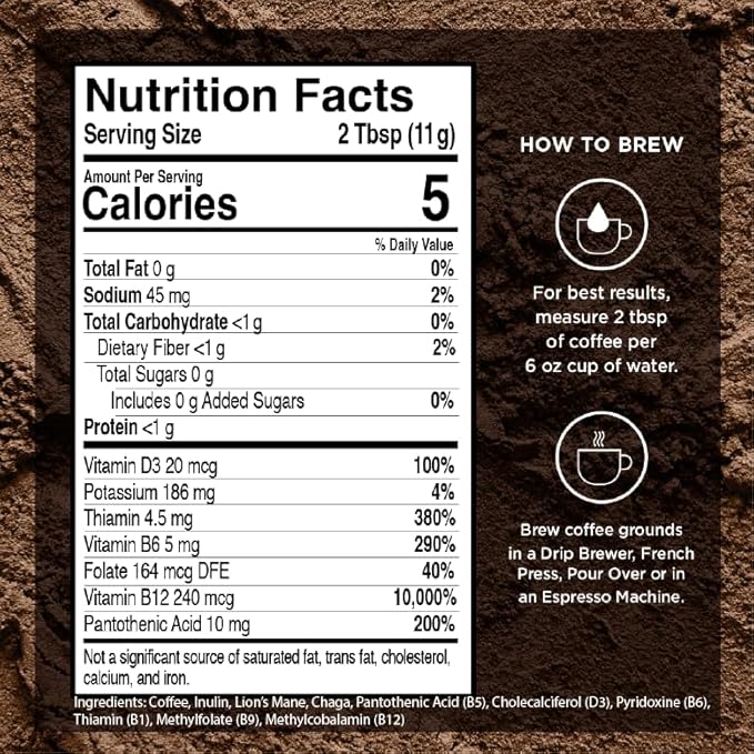 VitaCup Focus Mushroom Coffee Grounds for Memory &amp Clarity Medium Dark Roast 10oz | Perfect Low Acid Single Origin Organic Coffee Grounds Dark Roast 10 oz Ground Coffee Bundle