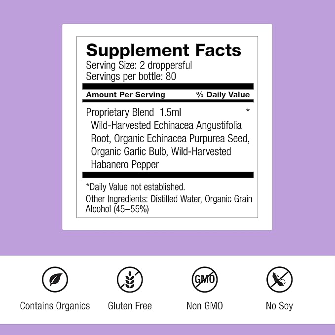 Dr. Schulze's Echinacea Plus | Echinacea Root and Seed | All Organic Extract | Gluten-Free &amp Non-GMO for Immune System Support | 4 oz
