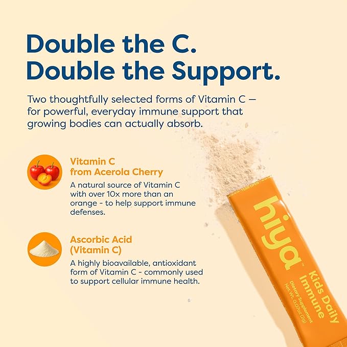 Hiya Kids Immune Support – Vitamin C Elderberry &amp Beta Glucans for Ages 2+ Delicious Orange Flavor 0g Sugar – 20 Stick Packs for Toddlers &amp Kids