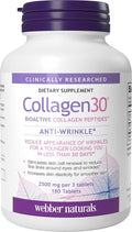 Webber Naturals Collagen30 Anti-Wrinkle 2500mg of Bioactive Collagen Peptides Per Serving (3 Tablets) 180 Tablets Helps Reduce Deep Wrinkles Fine Lines Non GMO Dairy Gluten Free