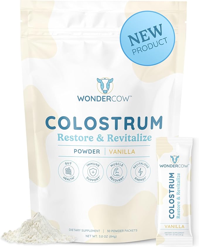 Colostrum Supplement Powder for Gut Health Immune Support &amp Wellness | Natural IgG Pure Whole Bovine Colostrum Superfood Vanilla 30 Servings