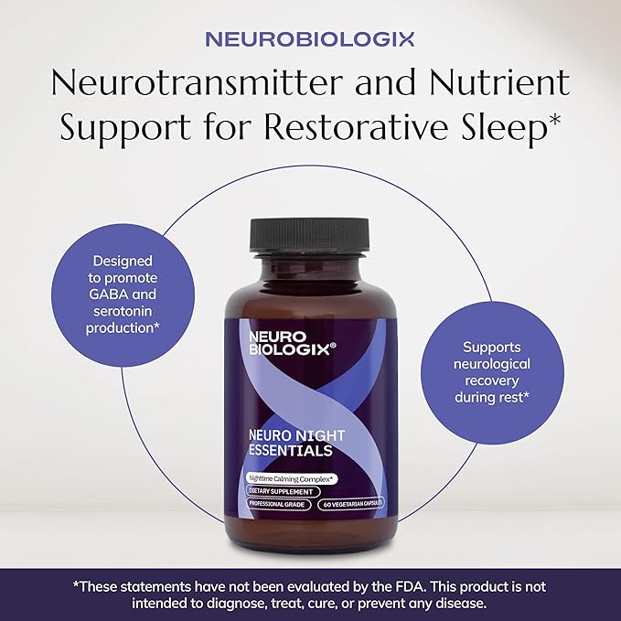 Neurobiologix Neuro Night Essentials Calming Nighttime Formula with GABA L-Theanine Valerian Root &amp Magnesium Supports Relaxation Emotional Balance &amp Wind-Down Routine 60 Vegetarian Capsule