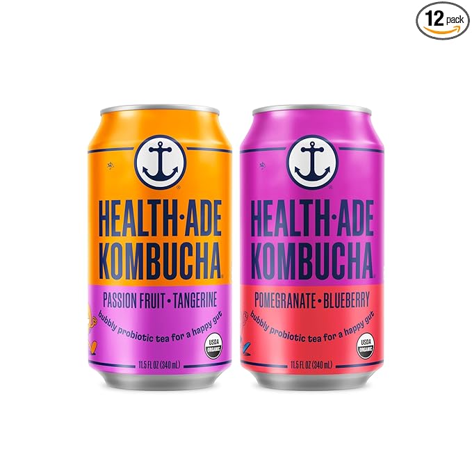 Health-Ade Bubbly Besties Kombucha Tea Organic Drink Fermented Tea with Living Probiotics Non-GMO Vegan Gluten Free 12 Pack (11.5 Fl Oz Cans)