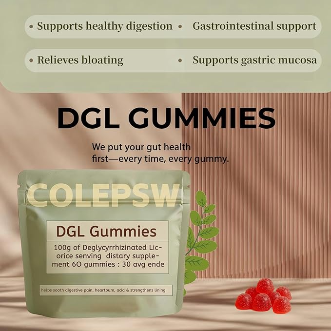 DGL Gummies | Licorice Root Extract 400mg DGL | Supports Digestive Health | Vegan and Gluten-Free | Delicious Berry Flavor 60 Gummies (1)
