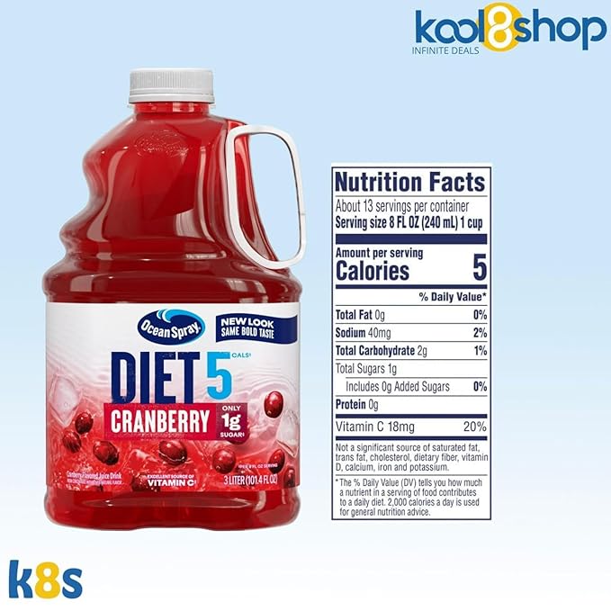 Ocean Spray Diet Cranberry Juice Drink 101.4 fl oz Plastic Bottles 2 Pack + 15 Sugarcane Disposable Straws by KOOL8SHOP Infinite Deals