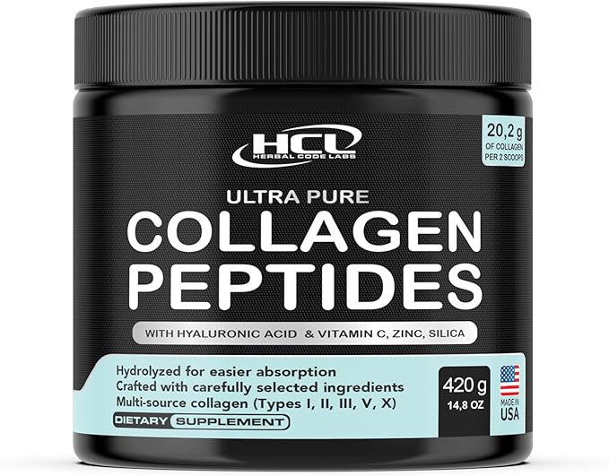 Collagen Peptides Powder with Vitamin C &amp Hyaluronic Acid - from Organic Cleanest Sources &amp Super High Absorption - Hydrolyzed Multi Type I II III V X - Skin Hair Supplement Made in USA