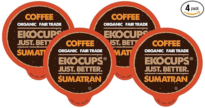 EKOCUPS Organic Sumatra Coffee Pods Extra 30% More Coffee Per Cup Fair Trade Dark Roast Sumatran Reserve Blend for Keurig K Cup Machines Recyclable Pods 40 Count (Pack of 4)