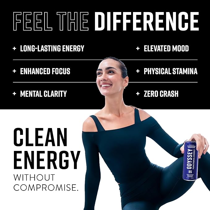 Odyssey Functional Energy Drink for Focus Cognition &amp Mood Support 12 Pack - Adaptogenic Drink with 85mg Green Tea Caffeine Lion’s Mane Cordyceps L-Theanine &amp Ginseng Variety Pack