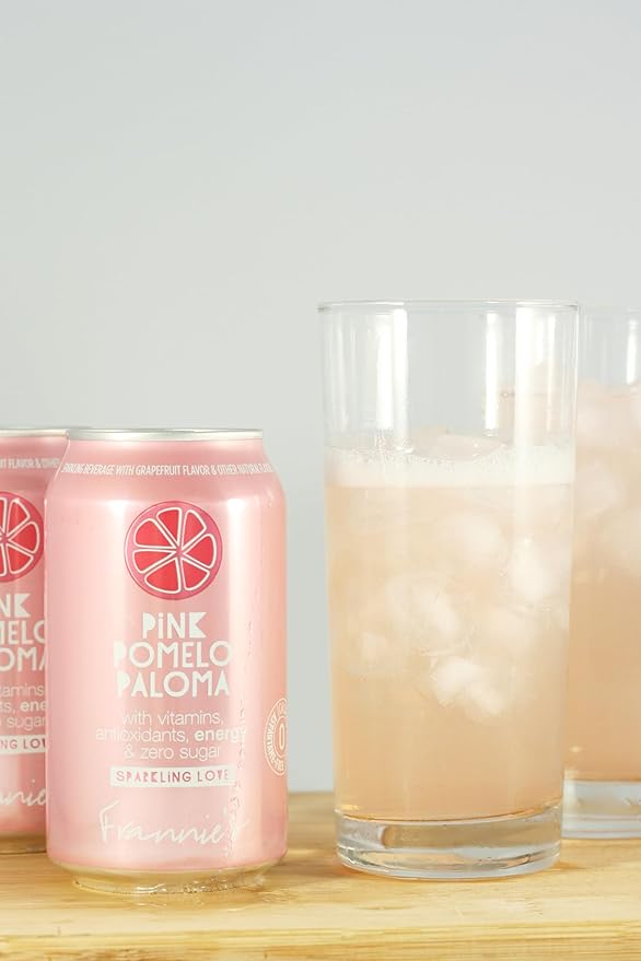 KauffmanTreats Frannie Sparkling Beverage- Zero Calories &amp Sugar Aspertame Free: 24-Ct Case 12 Oz. Cans (Pink Pomelo Paloma)