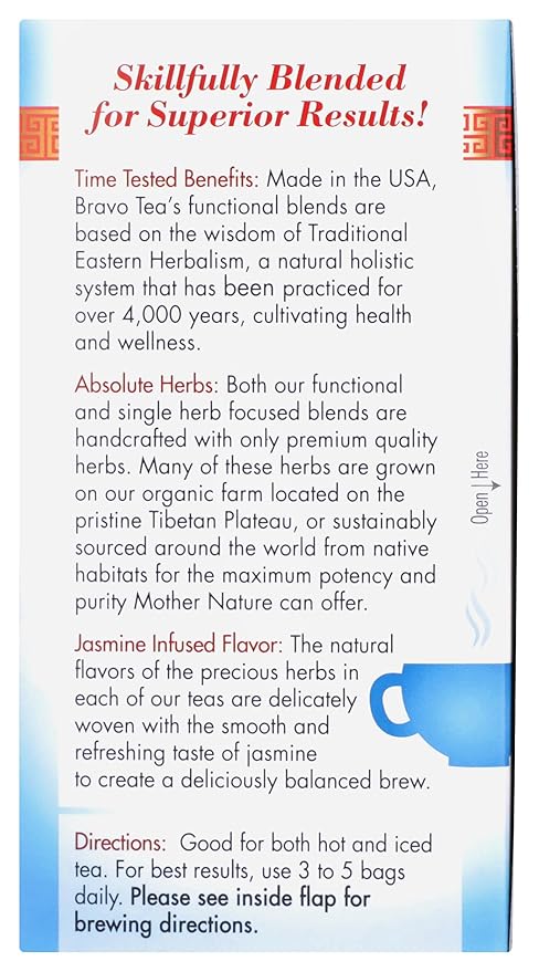 Bravo Tea Sugar Level Herbal Tea with White Mulberry Naturally Caffeine Free Vegan Friendly Gluten Free &amp Non-GMO 20 Tea Bags (Pack of 6)
