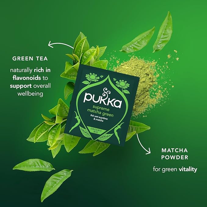 Pukka Supreme Matcha Green Organic Herbal Tea Energizing Infusion With Matcha Powder Ideal For Daily Vitality Caffeine Free 80 Total Tea Bags (20ct - Pack of 4)