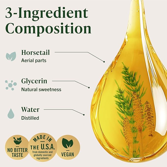 HERBAMAMA Horsetail Supplement Drops - Vegan Hair Nail &amp Skin Care with Horsetail Extract - Non-GMO Alcohol &amp Sugar-Free Liquid Hair Strengthening Tincture 42-Day Supply