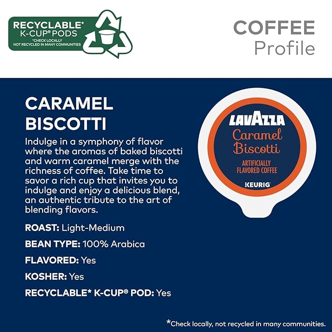Lavazza K-Cup Coffee Pods Variety Bundle for Keurig Brewers – Light &amp Medium Roast Single-Serve K-Cup Coffee Pods 40 Count Assorted Flavors (20 Tiramisu &amp 20 Caramel Biscotti)