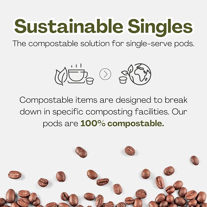 Evergreen Compostable Single Serve Coffee Pods - Medium Roast Medium Blend - 100% Arabica Beans (72 Count)