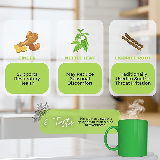 Seasonal Relief Loose Leaf Tea w/ Nettle leaf Licorice Root Red Rooibos | Organic Herbal Tea | 2 oz (57 gram) | Vegan Organic Herbs Decaf Caffeine Free Natural Healthy Resealable Bag | Ahh Ch