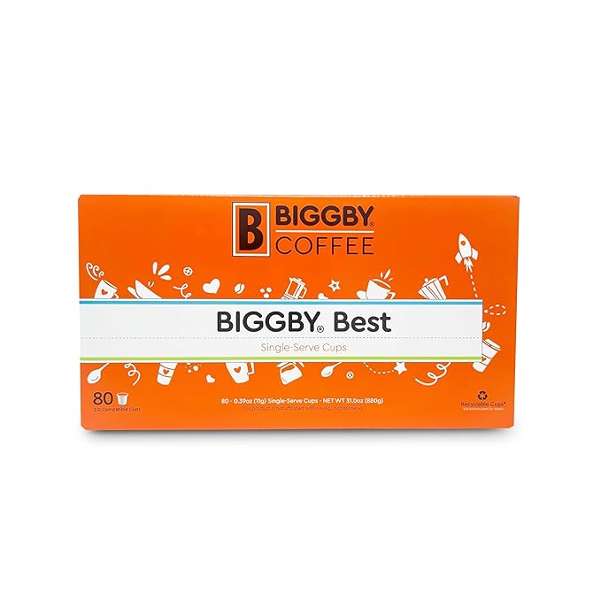 BIGGBY® Best Single Serve Coffee Recyclable Plastic Cups 80 Count Box Medium Roasted
