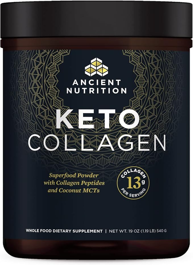 Ancient Nutrition Keto Collagen Powder Drink Mix Keto Diet Supplement with MCT Hydrolyzed Collagen Peptides to Support Healthy Skin and Joints 30 Servings 19 oz (Packaging May Vary)