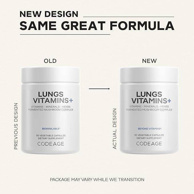 Codeage Lungs Vitamins A C D E B6 Milk Thistle Lung Supplement Zinc &amp Magnesium Cordyceps Reishi Chaga Poria Tylophora Ginger Peppermint Leaf Organic Herb Cleanse - Non-GMO - 90 Caps