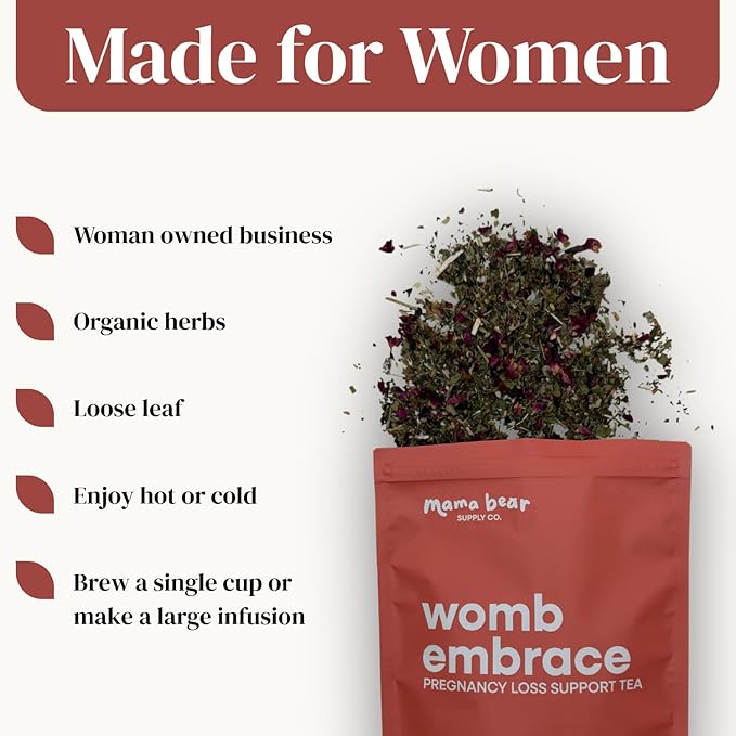 Womb Embrace Organic Herbal Tea for Pregnancy Loss with Nettle Red Raspberry Leaf Lady's Mantle Hibiscus Rose Loose Leaf