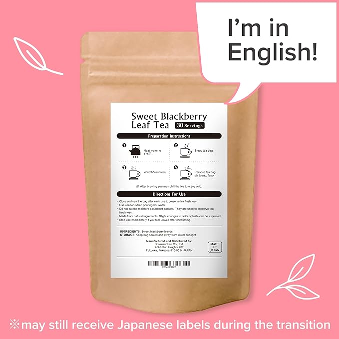 Onkatsu Farm Sweet Blackberry Leaf Premium Japanese Tea Bags Bold Herbaceous Flavor Hot or Iced Caffeine Free 30 Total Tea Bags