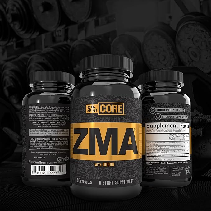 5% Nutrition Core ZMA (with Boron) | Promotes Recovery by Restoring Levels of Zinc Magnesium &amp Vitamin B-6 (90 Capsules)