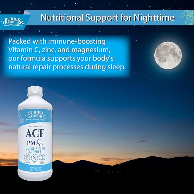 Buried Treasure ACF PM - 16 oz 16 Servings Nighttime Immune Support with Chamomile Vitamin C Echinacea Herbal Extracts Essential Nutrients