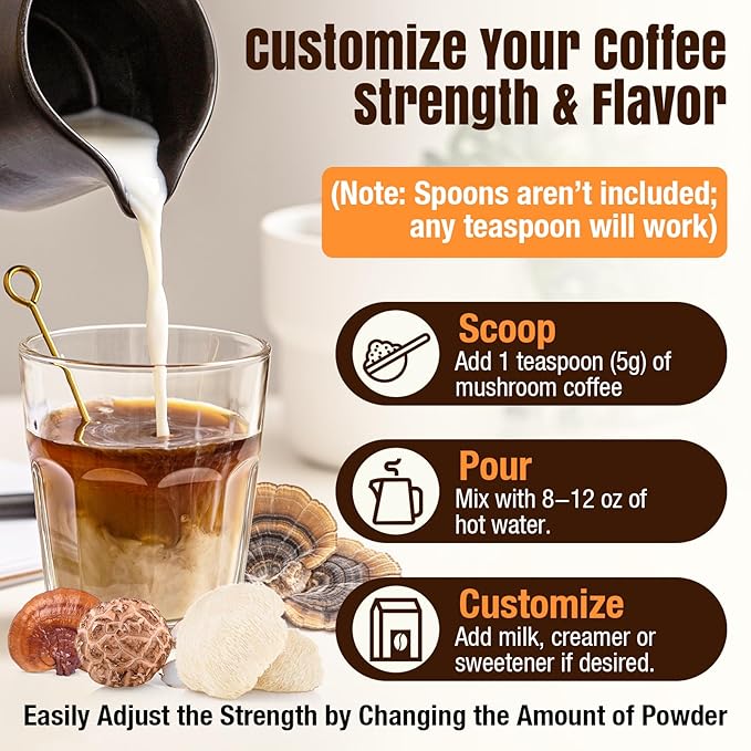 Mushroom Coffee 23 IN 1 Instant Mushroom Coffee - Zero Sugar with 100% Fruiting Lion's Mane Chaga Cordyceps Reishi Ashwagandha Decaf Arabica for Focus Energy Gut Digestion Immunity 5.3 oz