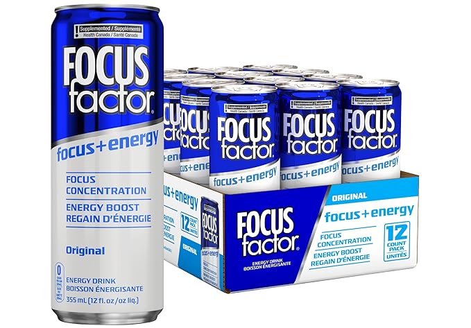 Focus Factor Energy Drink - 12 x 355ml Cans (Original Flavour) - with Focus + Energy - Lightly Carbonated Sugar Free Low Calorie with Vitamin B6 &amp Vitamin B12
