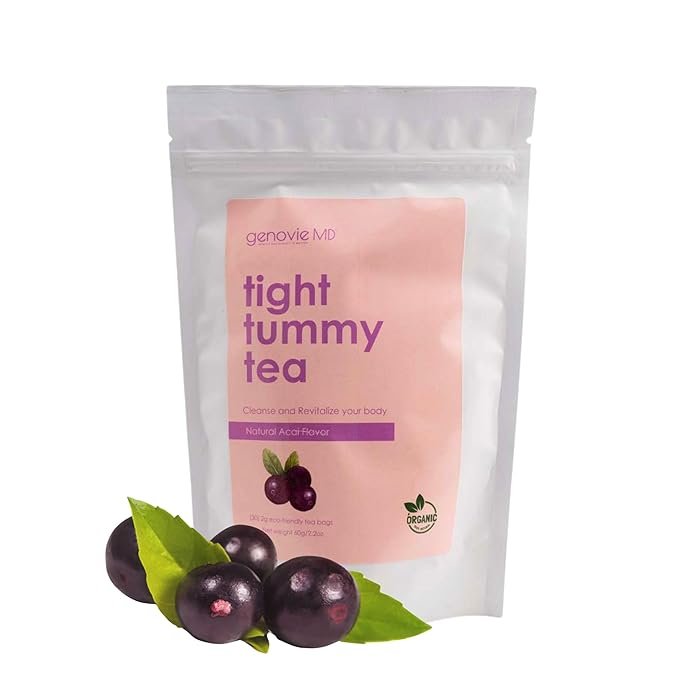 Genovie MD Organic Tight Tummy Tea Herbal Detox Diet Tea to Reduce Bloating and Boost Energy Great Nutritional Value All Natural Ingredients (Acai Berry)