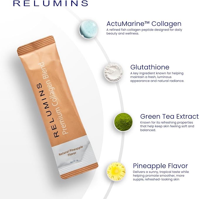Relumins Premium Marine Collagen Pineapple Flavor 10 Sachets and Gluta 1000 Vegetarian Capsule Skin Support - Bundle