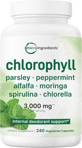 Micro Ingredients Chlorophyll Super Greens Complex | 240 Veggie Capsules with Parsley Moringa Spirulina Chlorella &amp More | Gluten-Free No Additives
