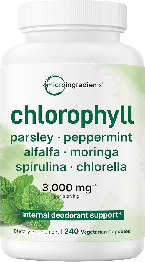 Micro Ingredients Chlorophyll Super Greens Complex | 240 Veggie Capsules with Parsley Moringa Spirulina Chlorella &amp More | Gluten-Free No Additives