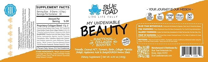 Blue Toad Botanicals Vegan &amp Bovine Collagen Booster/Creamer 6.35 oz Powder - Madagascar Vanilla - Supporting Healthy Hair Skin Nails with Energy-Boosting Coconut MCT's | 30 Servings!