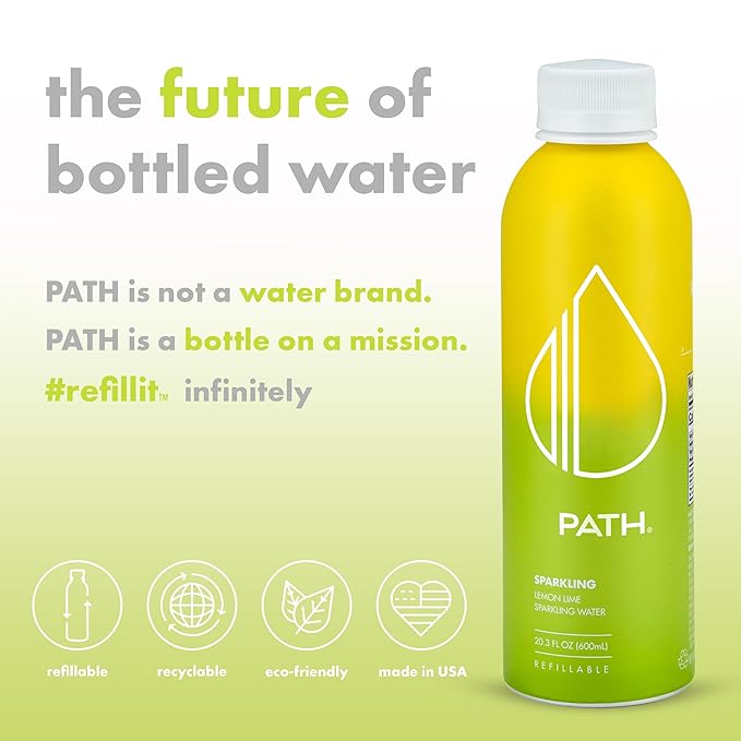 PATH Lemon Lime Flavored Sparkling Water - Ultra-Purified pH-Balanced Carbonated Soda Water in Aluminum Water Bottle - BPA-Free Light Reusable Infinitely Recyclable 20.3 fl oz (Pack of 12)