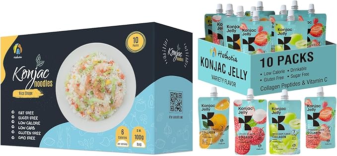 Hethstia Konjac Bundle – Shirataki Rice &amp Collagen Konjac Jelly Variety Pack Low Carb Sugar-Free Keto-Friendly Gluten-Free Vegan Healthy Meal Base &amp Beauty-Boosting Snack (20-Pack Total)
