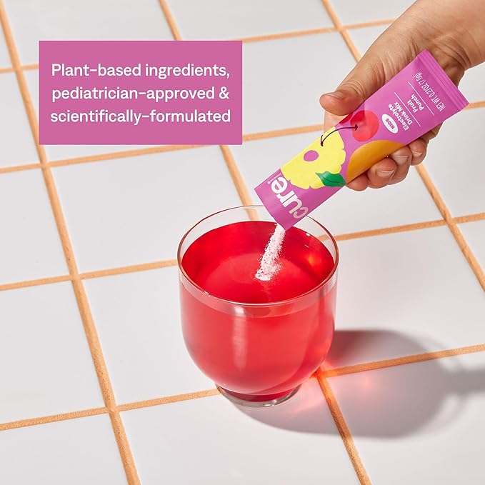 Cure Hydration - Kids Electrolyte Drink Mix | Plant-Based Pediatrician Formulated Rehydration | No Added Sugar FSA-HSA Non-GMO Gluten-Free No Artificial Flavors | Box of 6 Packets - Fruit Punch
