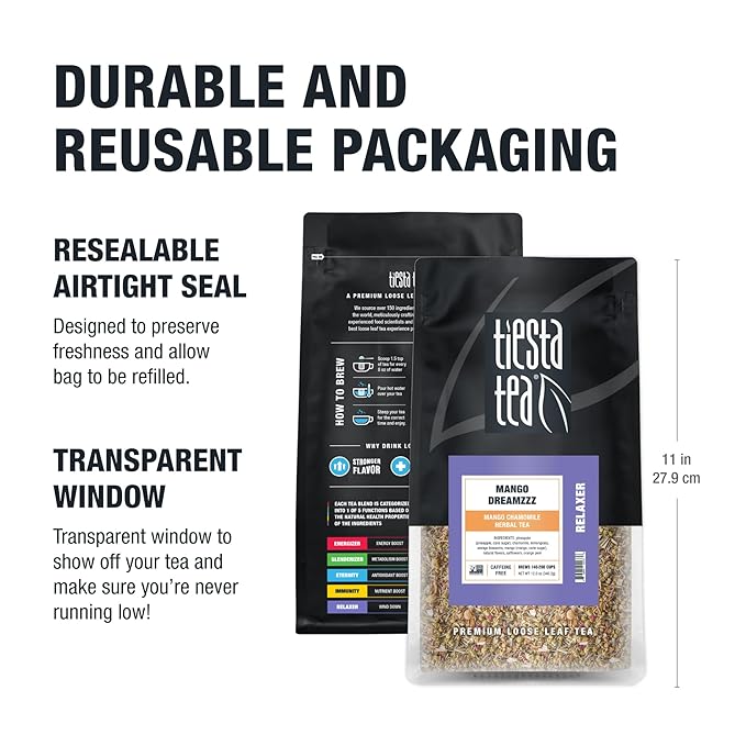 Tiesta Tea - Mango Dreamzzz Chamomile Loose Leaf Herbal Tea Relaxing Chamomile &amp Lemongrass Blend Caffeine-Free Brew Hot or Iced Makes Up to 200 Cups Resealable Bulk Pouch 12 Ounce
