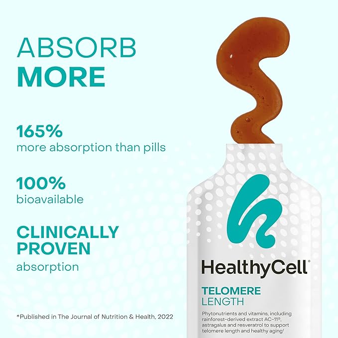 HealthyCell Telomere Length Supplement - Anti-Aging Telomere Lengthening Supplements with Phytonutrients &amp Vitamins for Cellular Health - AC-11 Astragalus &amp Resveratrol - 30 Gel Packs Grape