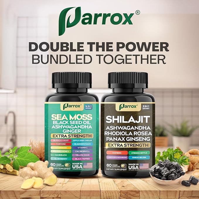 Shilajit and Sea Moss Bundle Sea Moss 350mg Black Seed Oil 200mg Ashwagandha 100mg Turmeric Shilajit 300mg Rhodiola Rosea 100mg Panax Ginseng 50mg Dynamic Vitality Bundle (1 Pack)