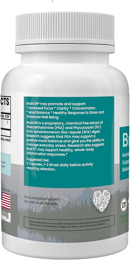 E3LIVE BrainON - Wild-Harvested AFA Extract for Mood Balance &amp Focus 90 Count