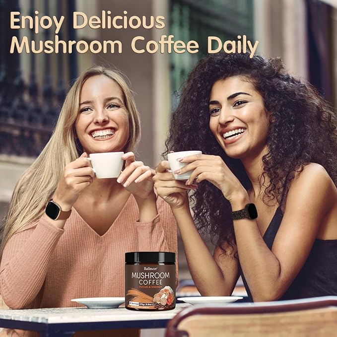 Mushroom Coffee 6 Adaptogenic Mushrooms with Lion's Mane Cordyceps Turkey Tail &amp More Instant Mushroom Coffee for Focus Energy Immune &amp Digestion Support