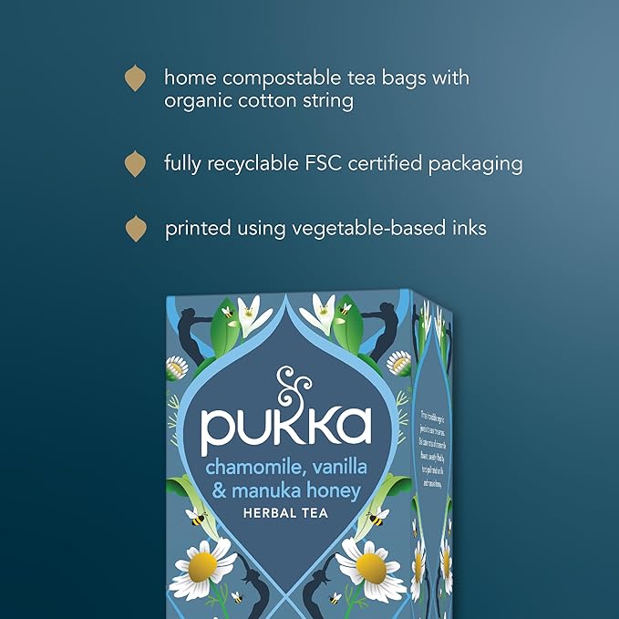 Pukka Calming Chamomile Vanilla &amp Manuka Honey Organic Herbal Tea Soothing Organic Tea Infusion Selection Honey &amp Fennel Blend Caffeine Free 80 Total Bags (20ct - Pack of 4)